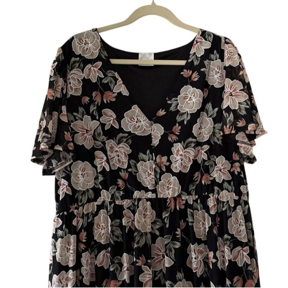 Siren Lily Womens Floral Longer Dress 3X Flutter Sleeves Elastic Waist Tiered - Picture 2 of 7